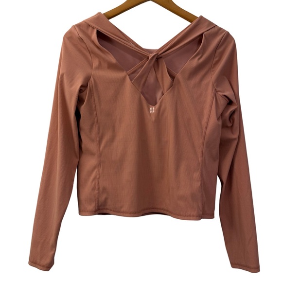 Sweaty Betty London Pink Rib Long Sleeve Twist-Back Yoga Top, UK Size L (US 10) - Picture 2 of 9